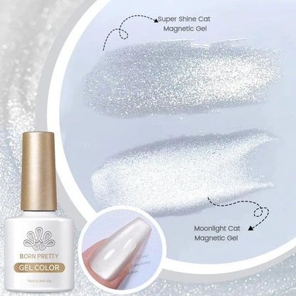 BORN PRETTY 2ks 10ml Moonlight Cat Magnetický gelový lak s magnetickou tyčinkou Růžová Stříbrná Snowlight Glitter Effect Reflexní namáčení