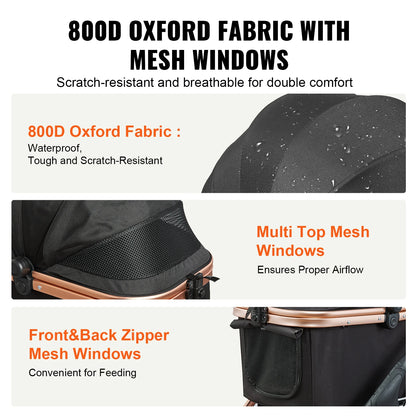 VEVOR 66 lbs Skládací kočárek pro psy Skládací kočárek pro štěňata pro psy s brzdami Úložný košík Odnímatelný nosič pro malé až střední psy