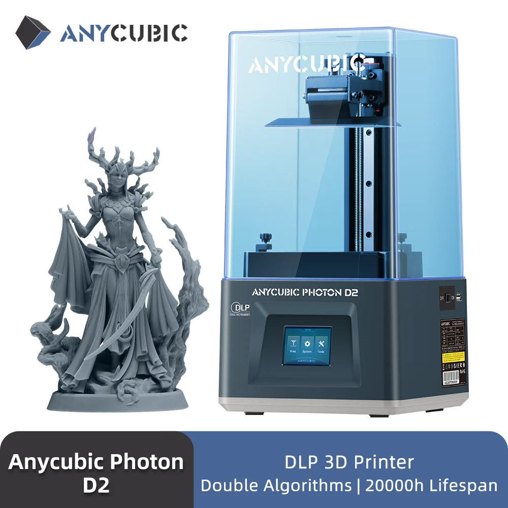 3D tiskárna ANYCUBIC Photon D2 DLP Dvojité algoritmy 3D tisk s ultra vysokým rozlišením Životnost používání 20 000 hodin 5,9 palce