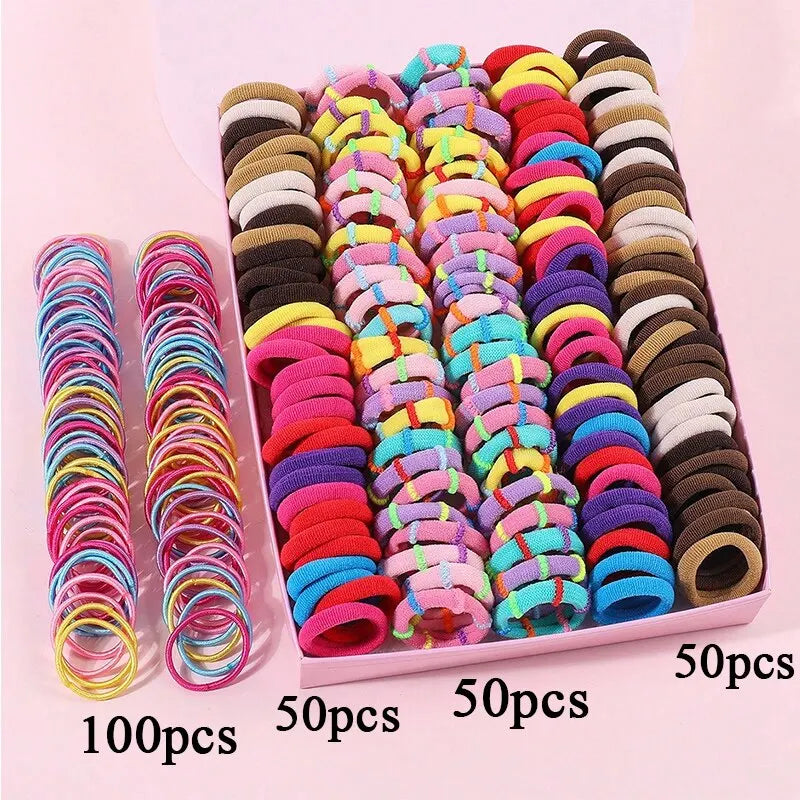 250/300ks Dívčí barevné gumičky do vlasů Sada Nylonová elastická gumička Dětský držák na culík Scrunchies Dětské vlasové doplňky