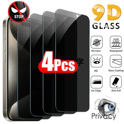 4ks Anti-spy Tempered Glass pro iPhone 15 Pro Max 13Pro Full Cover Screen Protector pro iPhone 16ProMax 13 Anti-peep Glass