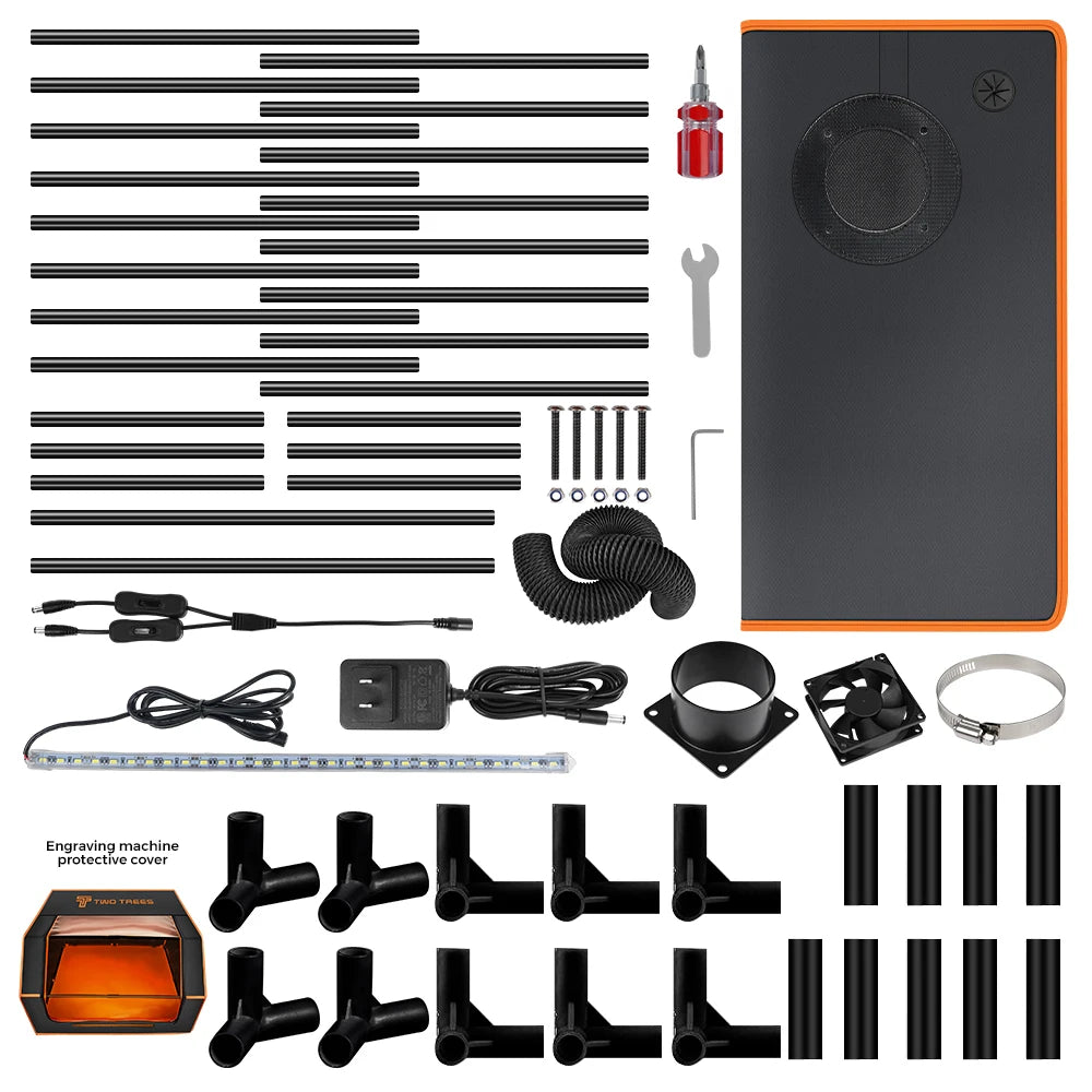 Skříň laserového rytce Twotrees Ohnivzdorný a prachotěsný ochranný kryt 780 x 720 x 460 mm s výfukovým ventilátorem a upevněním na potrubí