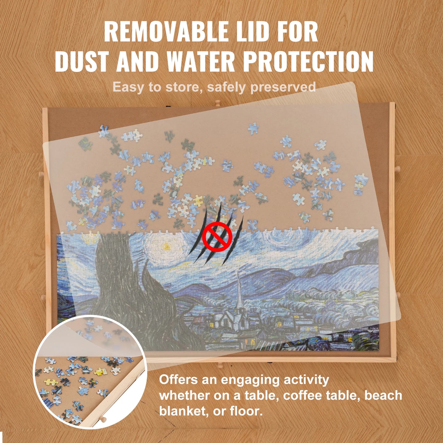 VEVOR 1000dílná deska na puzzle 23" x 22" dřevěný stůl na puzzle s kryty a 6 úložnými zásuvkami pro dospělé a děti