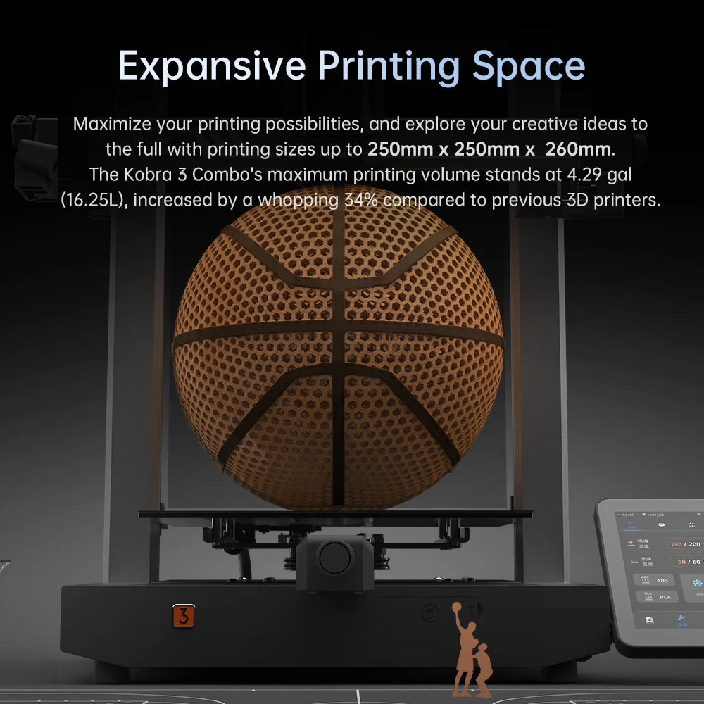 Vícebarevná 3D tiskárna ANYCUBIC Kobra 3 FDM Tisk ve 4 až 8 barvách s maximální rychlostí tisku 600 mm/s Velikost sestavy 250 mm x 250 mm x 260 mm