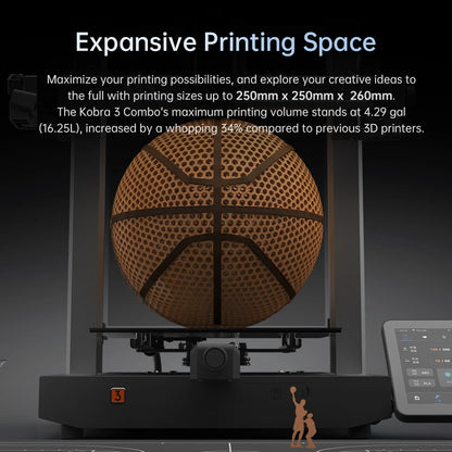Vícebarevná 3D tiskárna ANYCUBIC Kobra 3 FDM Tisk ve 4 až 8 barvách s maximální rychlostí tisku 600 mm/s Velikost sestavy 250 mm x 250 mm x 260 mm
