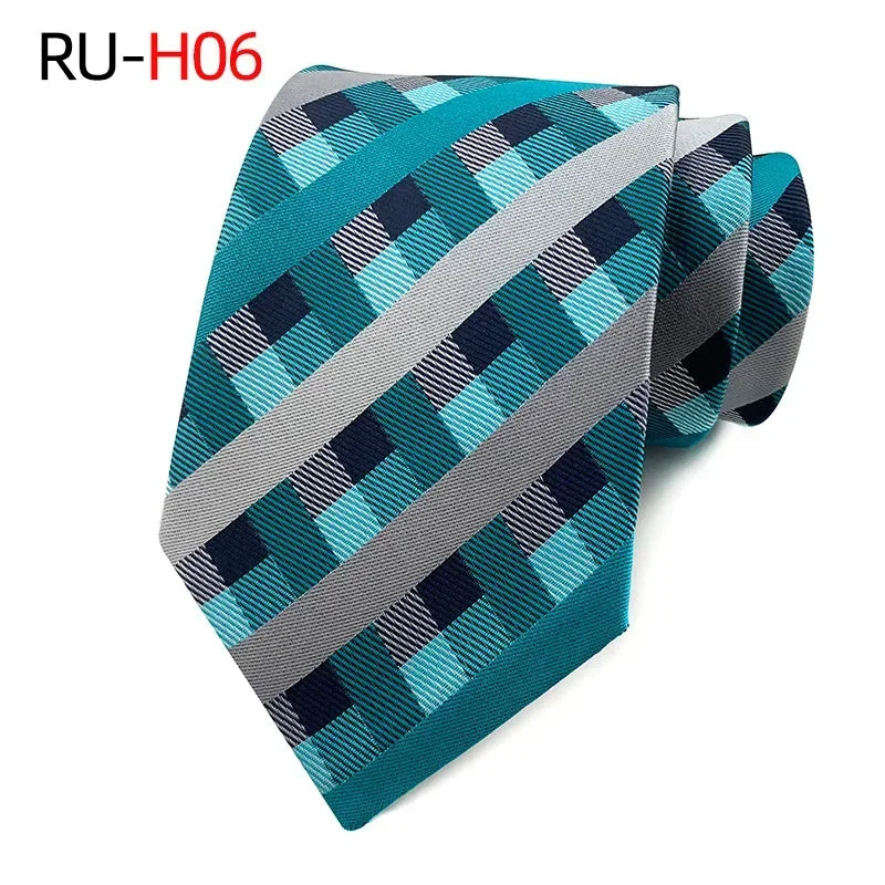 8cm žakárová tkaná kravata pro muže Klasické kostkované kravaty na svatební oblek Gravatas Para Homens Příslušenství