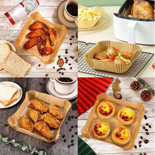 50ks/set Jednorázová papírová vložka do fritézy 23CM Vodotěsná vzduchová fritéza odolná vůči oleji Jednorázové zásobníky na papír na pečení Pečící papír