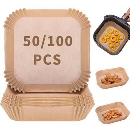 50/100ks speciální papír pro vzduchovou fritézu Papír na silikonový olej Papír na absorbování oleje Speciální papírová podložka na potraviny pro domácnost papírový talíř