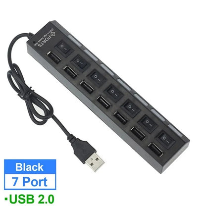 Switch Extension Hub 7portový USB 2.0 rozbočovač Počítač USB prodlužovací rozbočovač One Drag Seven USB 2.0 Splitter PC Laptop Desktop