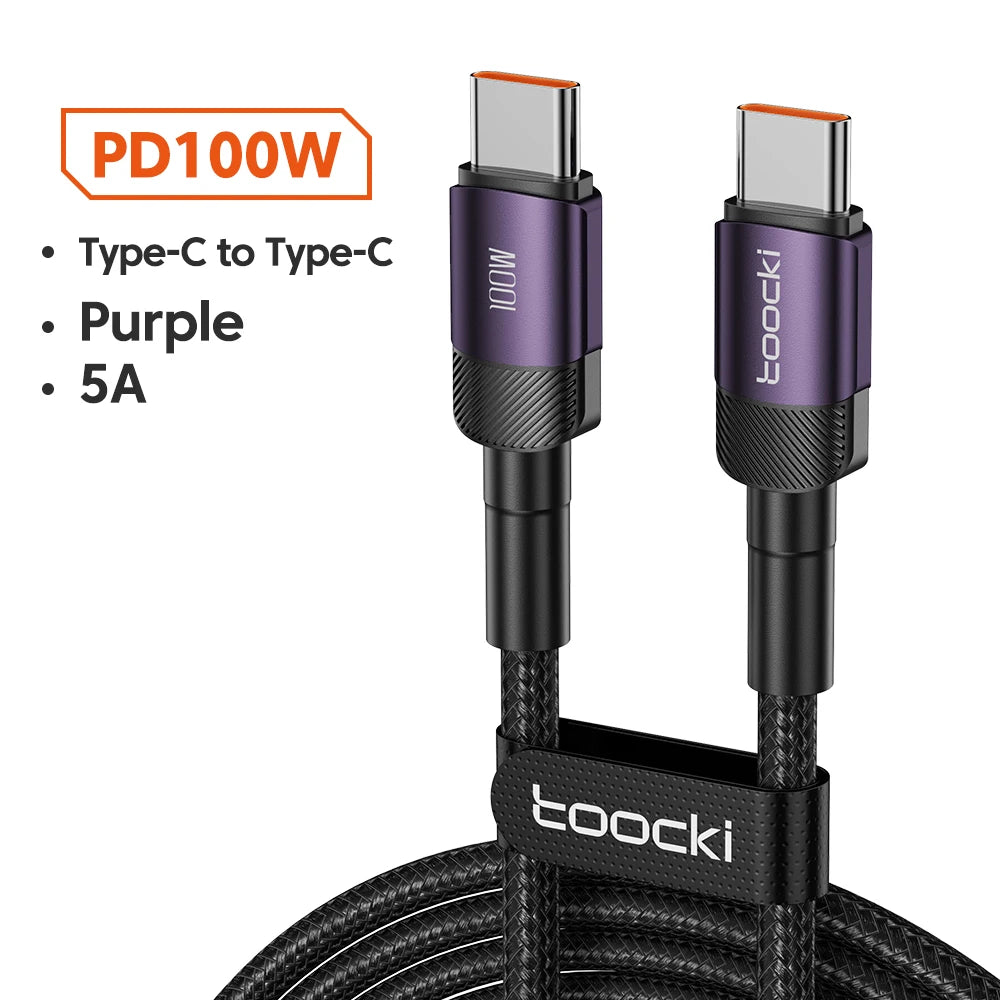 Toocki 100W kabel typu C na USB C PD 3.0 rychlé nabíjení 4.0 rychlé nabíjení typu C na typ C pro iPhone 15 Macbook Samsung Xiaomi