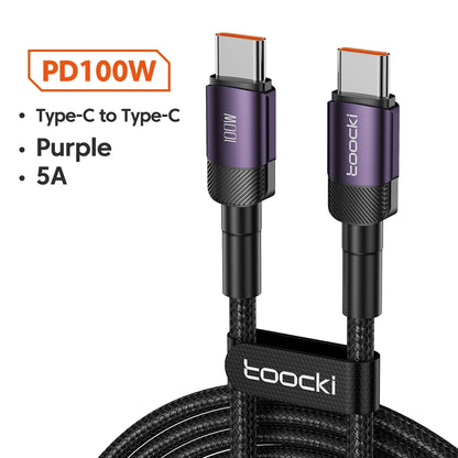 Toocki 100W kabel typu C na USB C PD 3.0 rychlé nabíjení 4.0 rychlé nabíjení typu C na typ C pro iPhone 15 Macbook Samsung Xiaomi