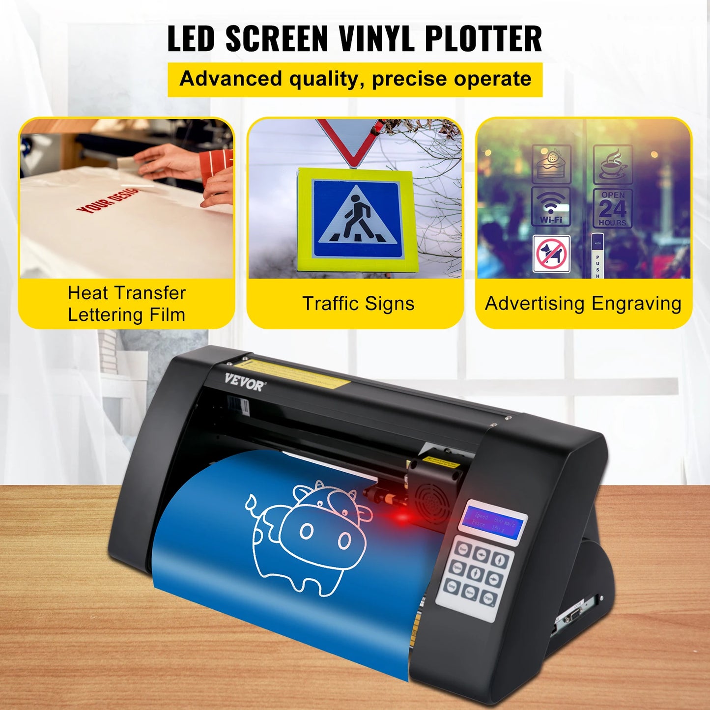 VEVOR 14palcový poloautomatický vinylový řezací plotter 375mm řezací tiskárna s papíry 3 břity LCD displej SIGNMASTER Software