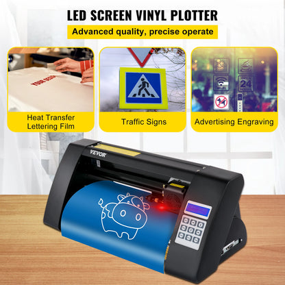 VEVOR 14palcový poloautomatický vinylový řezací plotter 375mm řezací tiskárna s papíry 3 břity LCD displej SIGNMASTER Software