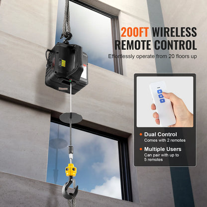Elektrický naviják VEVOR 1100 lbs Přenosný elektrický naviják 1500W Jeřáb s bezdrátovým dálkovým ovládáním pro zvedání skladu