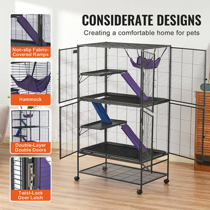 VEVOR 64,6" rolovací kovová klec pro fretky Velká 4patrová klec pro zvířata Critter Nation Malá klec pro krysy Křeček Guinea Činčila