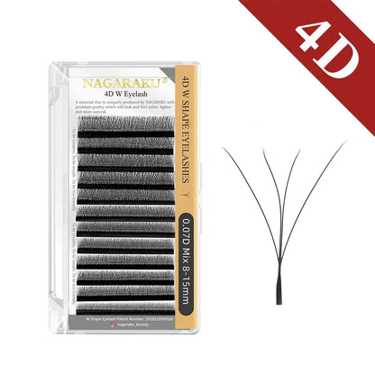 NAGARAKU 3D 4D 5D 6D W Tvar předpřipravené vějíře Automatické kvetoucí prodlužování řas Přirozené měkké světlo Plná hustá
