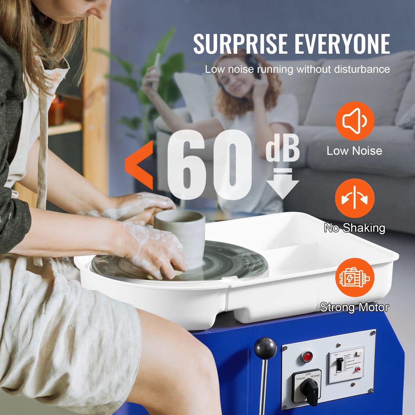 Keramický tvarovací stroj VEVOR s 11palcovým keramickým kotoučem s nastavitelnou rychlostí 60-300 ot./min., ovládání nožního pedálu a rukojeť ABS Odnímatelné umyvadlo