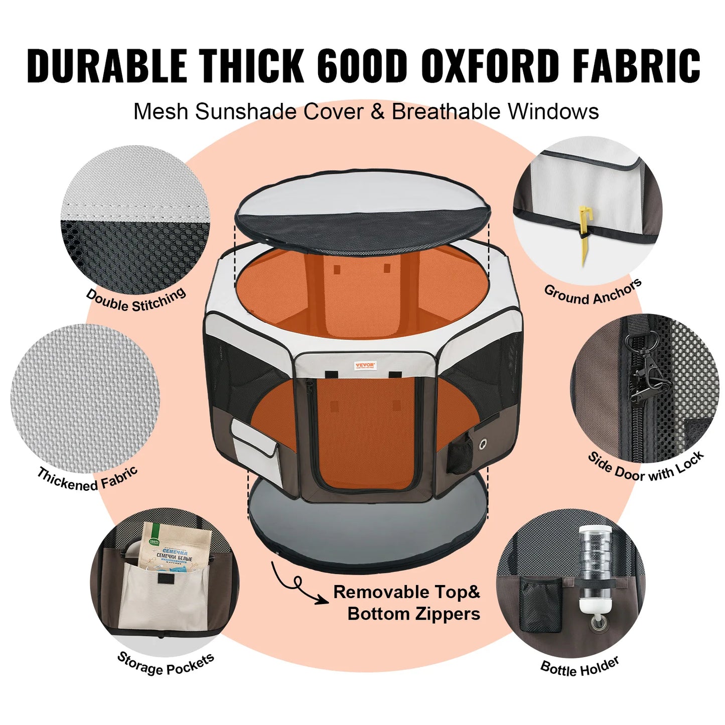 VEVOR Skládací ohrádka pro mazlíčky 46 palců Přenosná ohrádka pro psy Bouda s přepravkou pro štěňata Kočka Premium voděodolná 600D Oxford látka