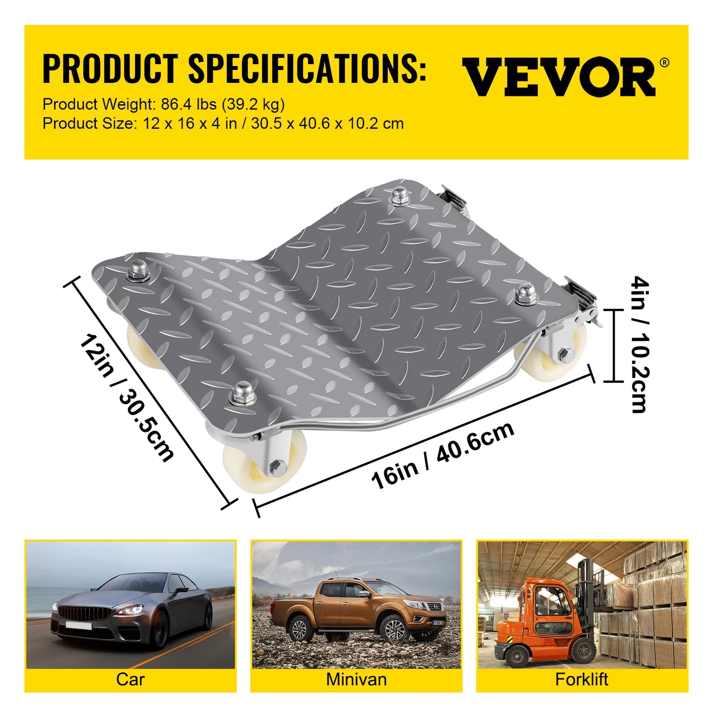 VEVOR 2 ks Auto Pneumatika Kolečka Vozík Dollies Parkovací asistent Vozidlo Pohyblivé pneumatiky Brusle se 4 kolečky Hmotnost 1100 lbs