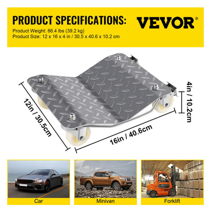 VEVOR 2 ks Auto Pneumatika Kolečka Vozík Dollies Parkovací asistent Vozidlo Pohyblivé pneumatiky Brusle se 4 kolečky Hmotnost 1100 lbs