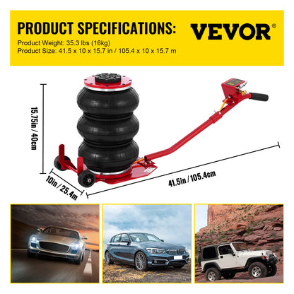 VEVOR 3 / 5 tunový automobilový trojitý vak Vzduchový zvedák Pneumatický zvedák Výška rychlého zvedání 16 palců / 40 cm pro nákladní auto Van SUV Auto Repair Tool