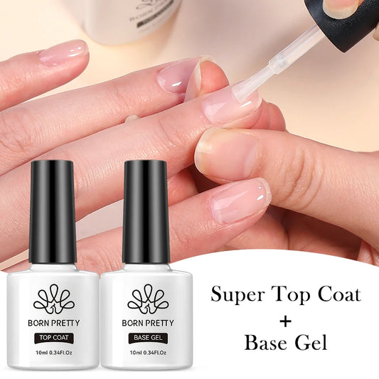 BORN PRETTY 10ml Base Gel Top Coat Gumový gel Posilující gel na nehty Nástroje Soak Off UV LED lak na nehty Funkční gel