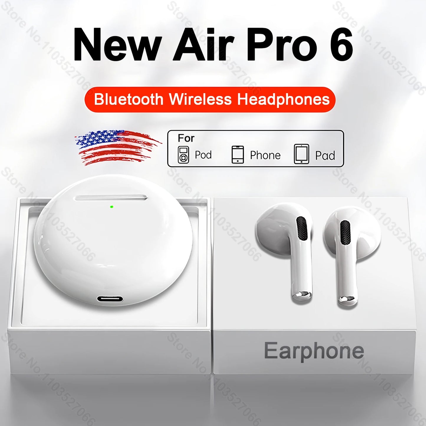 #Original Air Pro 6 TWS Bezdrátová sluchátka Bluetooth sluchátka pro iPhone 15 14 13 12 Pro Max Mini Headset Sluchátka Příslušenství