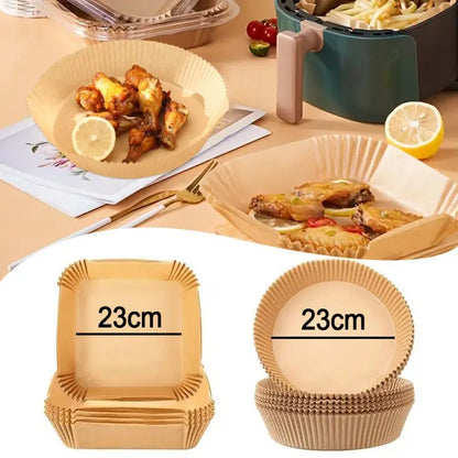 50ks/set Jednorázová papírová vložka do fritézy 23CM Vodotěsná vzduchová fritéza odolná vůči oleji Jednorázové zásobníky na papír na pečení Pečící papír