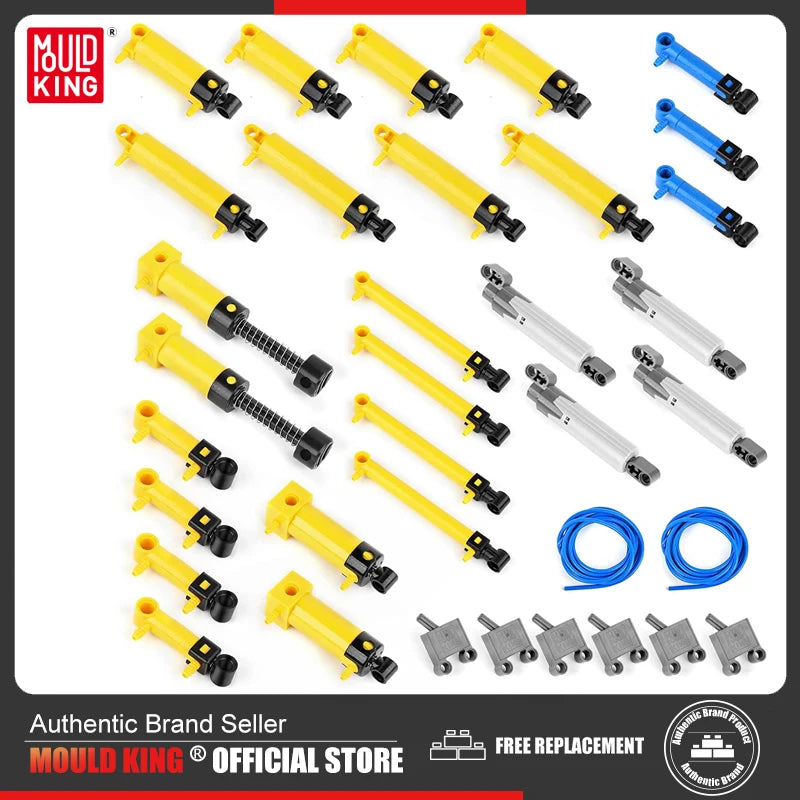 Pneumatické sady Mold King Strojírenské pneumatické válce MOC Vzduchové čerpadlo Píst Tlačné tyče, Vhodné pro Cihly Hračky Celkem 35KS
