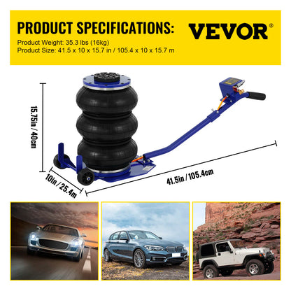 VEVOR 3 / 5 tunový automobilový trojitý vak Vzduchový zvedák Pneumatický zvedák Výška rychlého zvedání 16 palců / 40 cm pro nákladní auto Van SUV Auto Repair Tool
