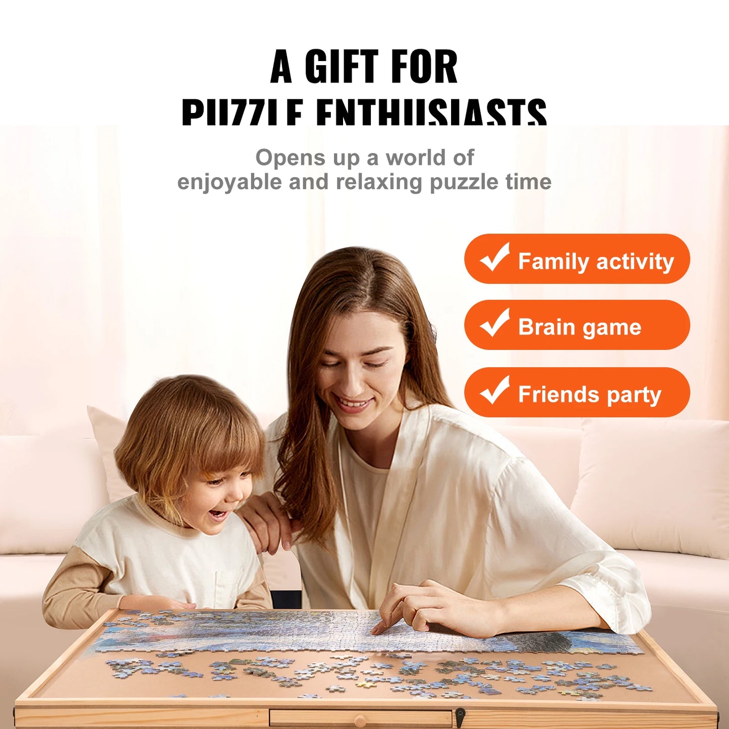 VEVOR 1000dílná deska na puzzle 23" x 22" dřevěný stůl na puzzle s kryty a 6 úložnými zásuvkami pro dospělé a děti