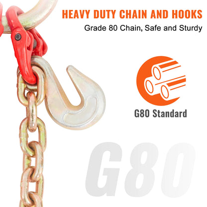 VEVOR V-Chain Tažný řetěz Uzdečka 9620 lbs Limit pracovního zatížení 5/16'' x 3' G80 s RTJ Cluster háky a D-Shackle pro zdvihací pohyb