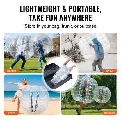 VEVOR 2-balení nafukovacích nárazníkových míčů 4FT/1,2M tělo Zorb Ball Aults Dětské Bubble Fotbalové míče PVC nafukovací hračka pro dospívající a dospělé