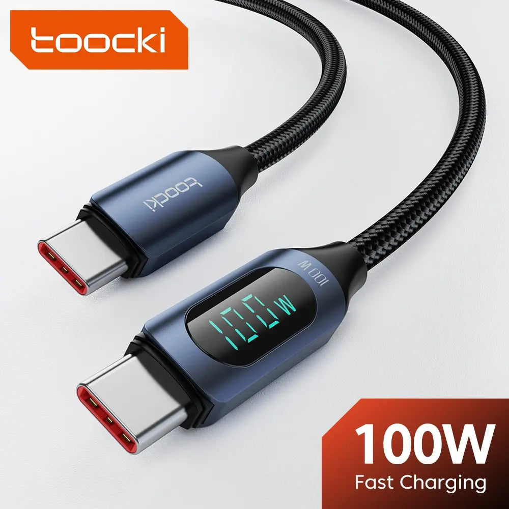 Kabel Toocki Type C to Type C 100W PD rychlonabíjecí nabíječka USB C to USB C Display kabel pro Xiaomi POCO F3 Realme Macbook iPad