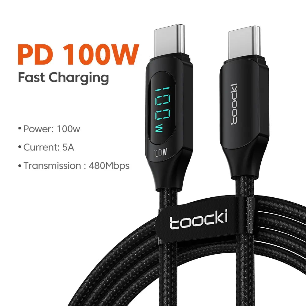 Kabel Toocki Type C to Type C 100W PD rychlonabíjecí nabíječka USB C to USB C Display kabel pro Xiaomi POCO F3 Realme Macbook iPad
