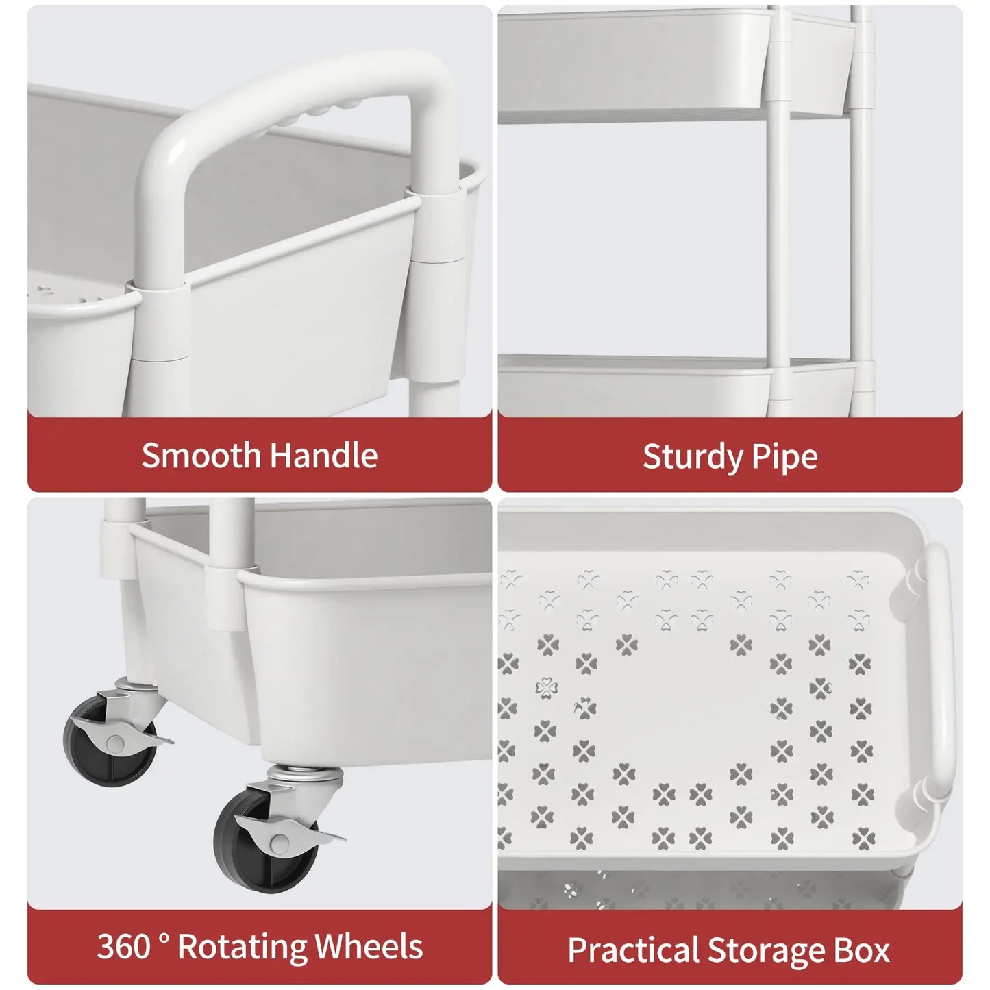 3/4/5 patrový pojízdný užitkový vozík s háčky Stojan na knihy s brzdami Snadná montáž do kuchyně, kanceláře, koupelny