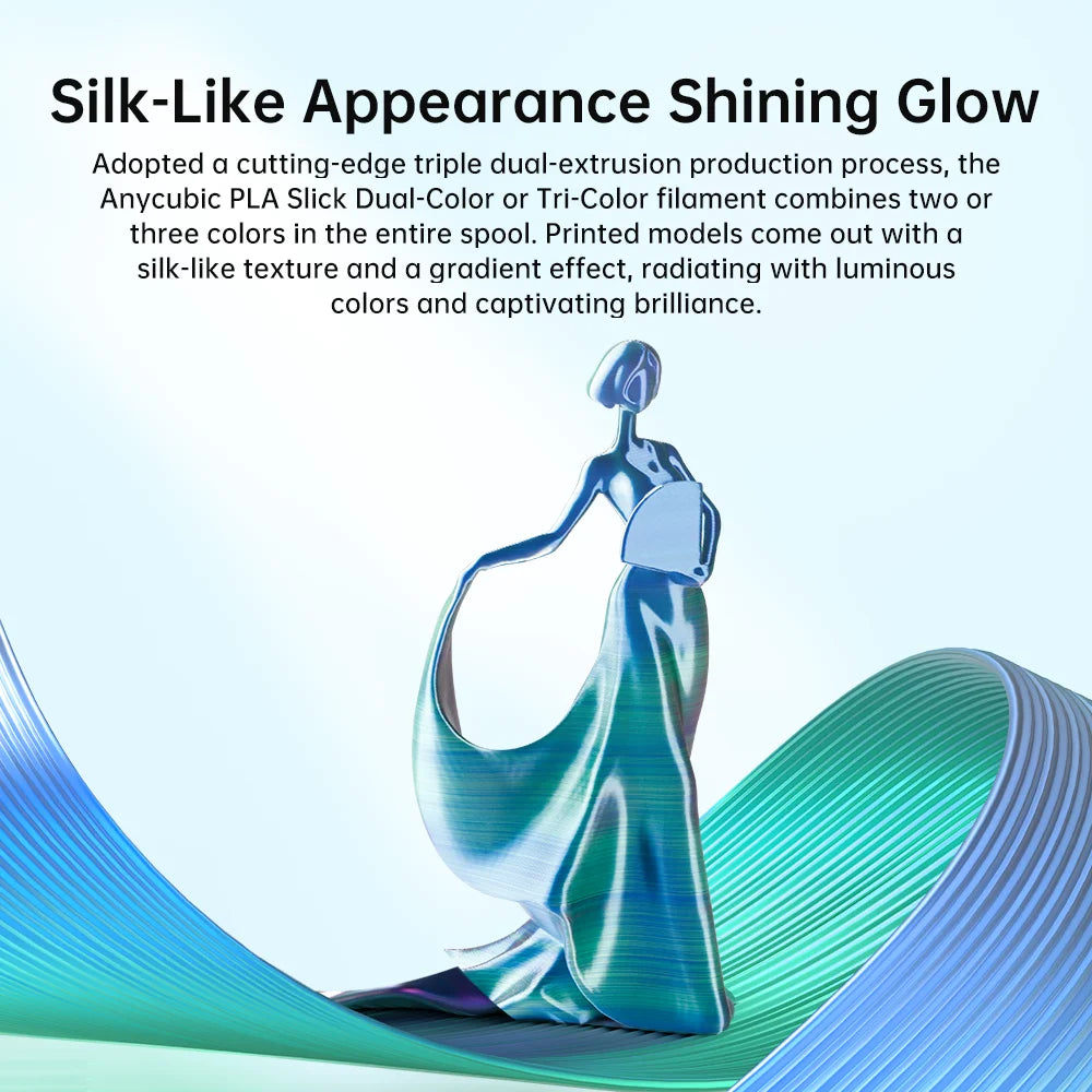 ANYCUBIC Silk PLA dvoubarevný tříbarevný 1,75 mm PLA vlákno 1 kg pro FDM 3D tiskárnu Shine Bright Vícebarevný 3D tiskový materiál