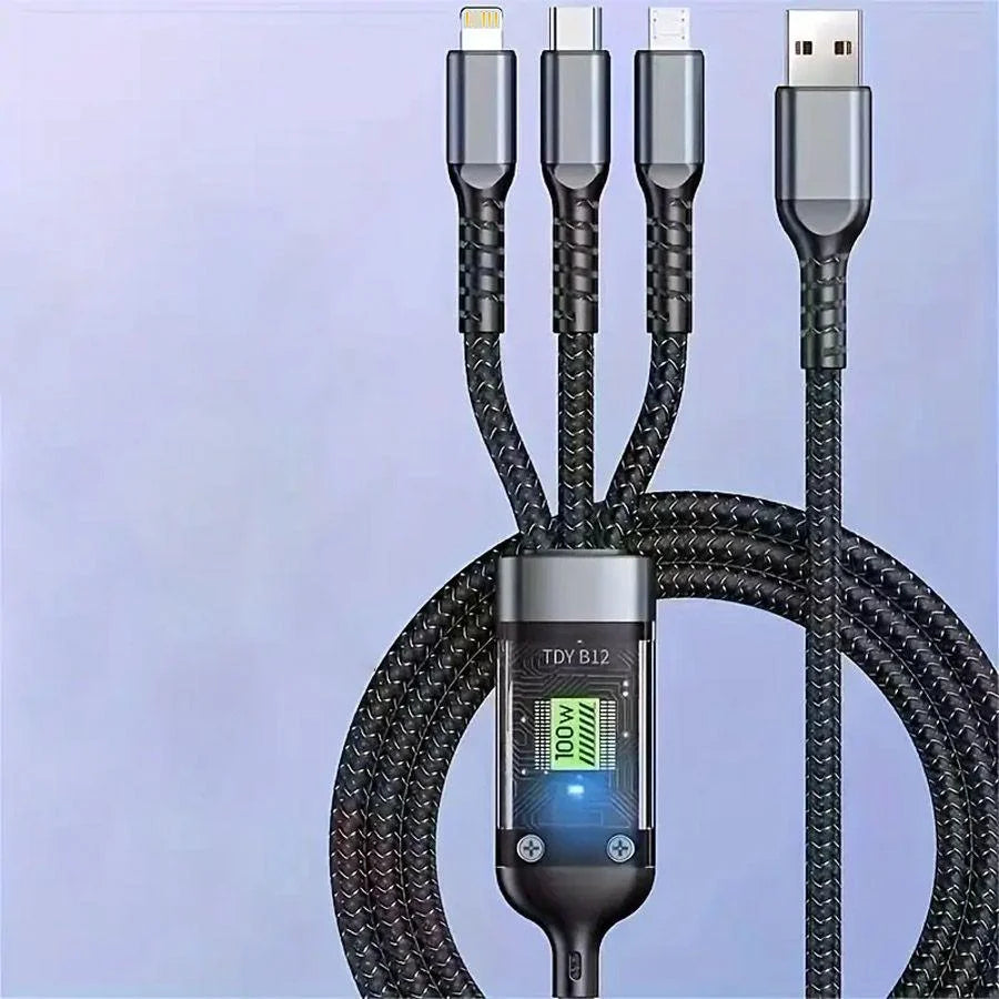 Datový kabel 3-V-1 120W/100W pro iPhone 15-7 Kabel pro rychlé nabíjení USB to TypeC 8pin Mirco USB pro Samsung Huawei Xiaomi USB C