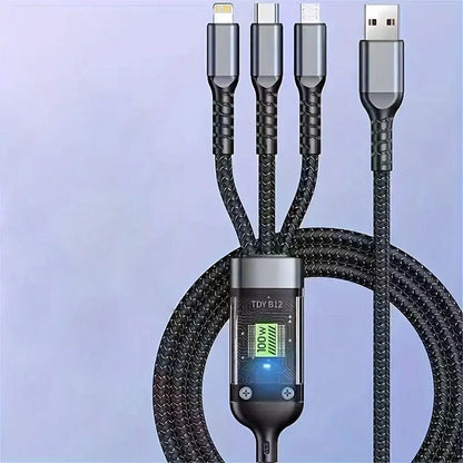Datový kabel 3-V-1 120W/100W pro iPhone 15-7 Kabel pro rychlé nabíjení USB to TypeC 8pin Mirco USB pro Samsung Huawei Xiaomi USB C