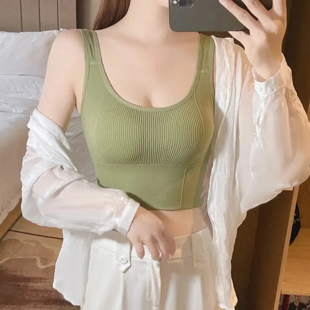 Crop topy pro ženy s vestavěnou podprsenkou, bezešvý drátěný, pohodlný sexy polstrovaná podpora, cvičení na jógu, sportovní zkrácené topy