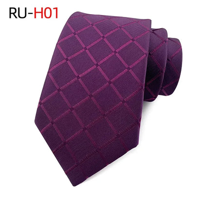 8cm žakárová tkaná kravata pro muže Klasické kostkované kravaty na svatební oblek Gravatas Para Homens Příslušenství