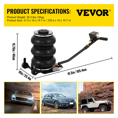 VEVOR 3 / 5 tunový automobilový trojitý vak Vzduchový zvedák Pneumatický zvedák Výška rychlého zvedání 16 palců / 40 cm pro nákladní auto Van SUV Auto Repair Tool