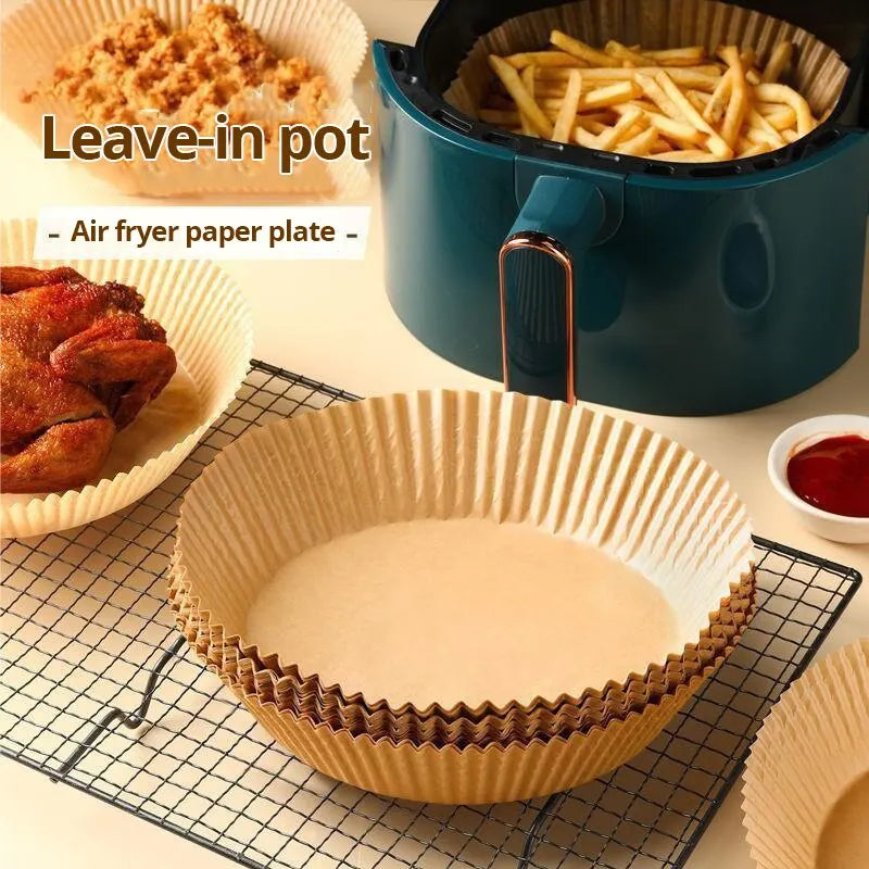50ks/set Jednorázová papírová vložka do fritézy 23CM Vodotěsná vzduchová fritéza odolná vůči oleji Jednorázové zásobníky na papír na pečení Pečící papír