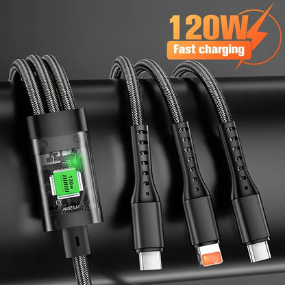 Datový kabel 3-V-1 120W/100W pro iPhone 15-7 Kabel pro rychlé nabíjení USB to TypeC 8pin Mirco USB pro Samsung Huawei Xiaomi USB C