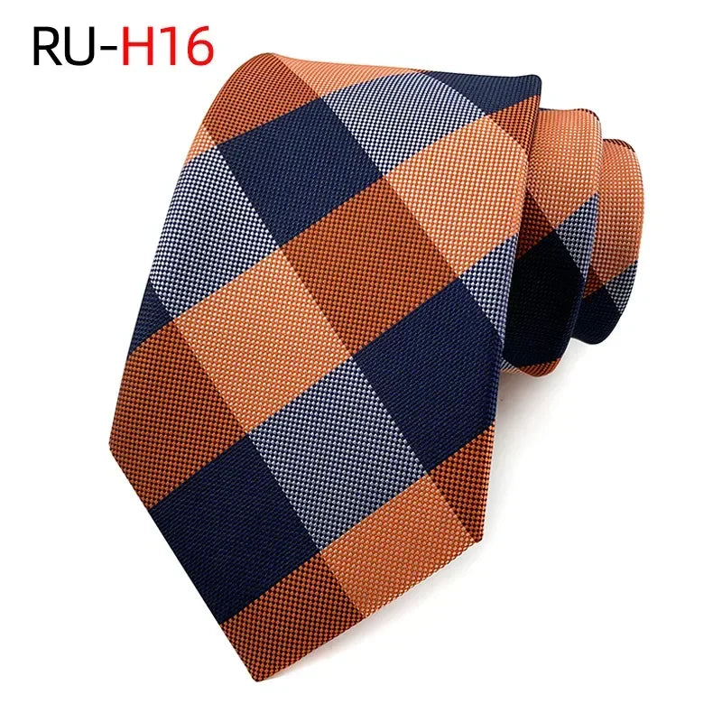 8cm žakárová tkaná kravata pro muže Klasické kostkované kravaty na svatební oblek Gravatas Para Homens Příslušenství
