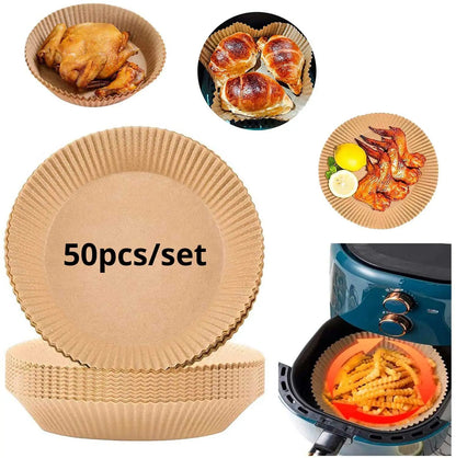 50ks/set Jednorázová papírová vložka do fritézy 23CM Vodotěsná vzduchová fritéza odolná vůči oleji Jednorázové zásobníky na papír na pečení Pečící papír
