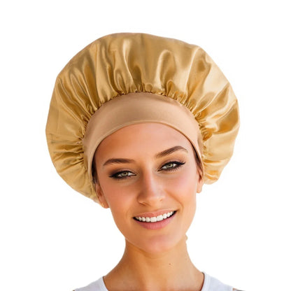 1ks hedvábně saténová čepice opakovaně použitelná elastická sprchová čepice se širokým páskem Spací čepice Ochranná čepice pro ženy s kudrnatými přírodními vlasy
