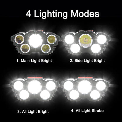 5 LED čelovka dobíjecí s vestavěnou baterií Silné světlo čelovka Camping Adventure Fishing Head Light baterka