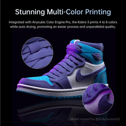 Vícebarevná 3D tiskárna ANYCUBIC Kobra 3 FDM Tisk ve 4 až 8 barvách s maximální rychlostí tisku 600 mm/s Velikost sestavy 250 mm x 250 mm x 260 mm