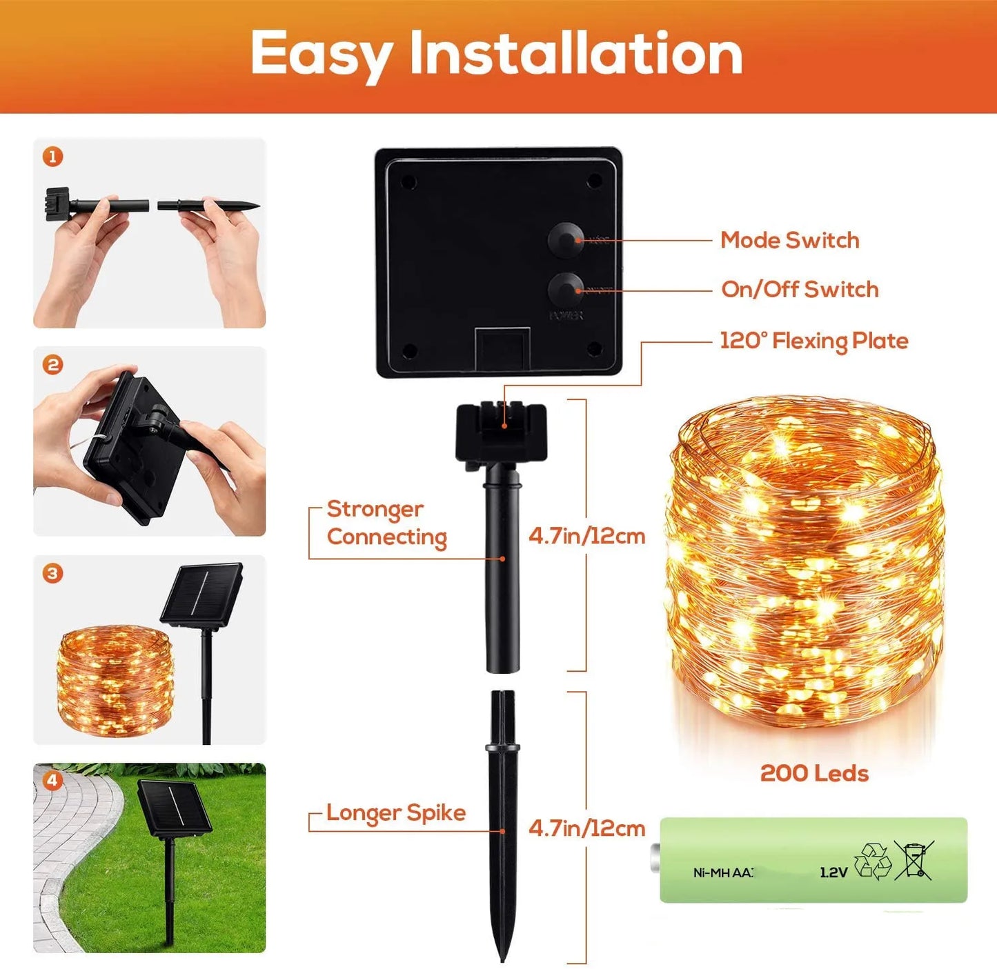 Solární světlo Venkovní voděodolné 50/100/200/300 LED lampa Řetěz pro sváteční vánoční večírek Pohádková světla Zahradní girlanda